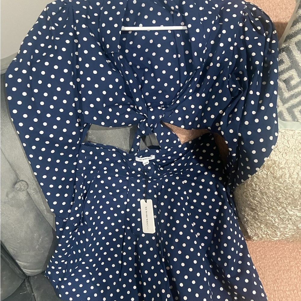 WeWoreWhat Navy Polka Dot Short and blouse set size XS